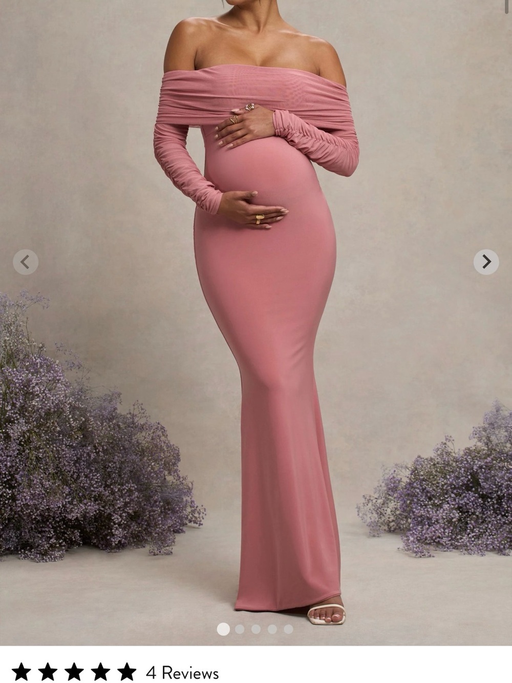 Club L London Off-Shoulder Maternity Maxi Dress - Dusty Rose Pink - Picture 1 of 3